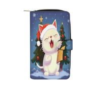 Cute Cat Sing Christmas Carols Wallet Multifunctional Leather Wallets for Men Compact Long Wallet Credit Card Holder Passport Bag