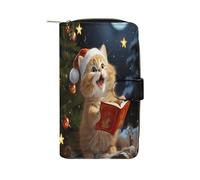 Cute Cat Sing Christmas Carols Wallet Multifunctional Leather Wallets for Men Compact Long Wallet Credit Card Holder Passport Bag