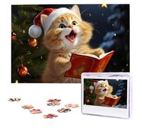 Cute Cat Sing Christmas Carols Wooden Puzzles 1000 Pieces Personalized Jigsaw Puzzle For Adults Interesting Custom Photo Puzzles Gift For Holiday Birthday Wedding Anniversay