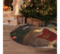 Cute Cat Sing Christmas Tree Skirt 36" Artificial Tree Mat Cover Merry Christmas Burlap Xmas Tree Skirt for Christmas Decoration Holiday Indoor Outdoor Winter Party Decor