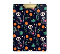 Cute Cat Skeleton Floral Clipboard Acrylic Writing Board Hanging Clipboards A4 Standard Size, 12.5 x 9 Inches Gold Clip