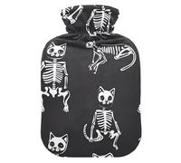 Cute Cat Skeletons Bone hot-Water Bottle with Soft Cover, 2L hot compresses for The Body for Menstrual Cramps, Pain Relief, Bolsa para agua Caliente para Dolor