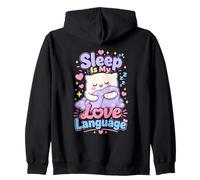 Cute Cat Sleep Cuddle Mode Kawaii Pastel Zip Hoodie