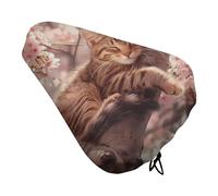 Cute Cat Sleeping on A Tree Bike Seat Cover with Drawstring Bicycle Saddle Cover for Outdoor & Indoor