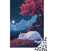 Cute Cat Sleeping Sakura 1000-Piece Puzzle for Adults, 70x50cm/1000pcs, White Card with A Low-dust Finish; An Evening Activity Away from Screens