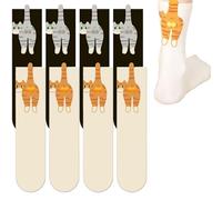 Cute Cat Socks With Fuzzy Balls, 3D Cotton Cat Balls Socks, Non Slip Novelty Funny Animal Fun Crew Socks For Kitten Lovers (UK, Alpha, One Size, Regular, Regular, 4 Pair)