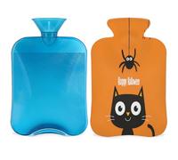 Cute Cat Spider Hot Water Bottle with Cover, Halloween Pattern 2L Hot Water Bag for Pain Relief, Neck Soft and Shoulder, Hand Feet Warmer, Hot and Cold Compress for Adult Kids