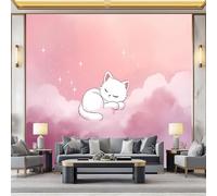 Cute Cat Star Starry Sky Photo Mural - 250 x 175 cm Non-Woven Premium Fleece Wall Mural - High Definition Art Print Teen Bedroom Game Room Decoration Environmental Friendly Dream Photo Wallpaper