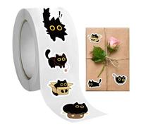 Cute Cat Stickers, Black Kitten Decorative Decals for Kids, Funny Cat Decal for Kids Adults Water Bottle Envelope Sealing Laptop Journal Decoration, /Roll
