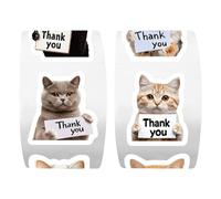 Cute Cat Stickers Roll, Waterproof Thank You Decal | Water Bottle Decal | for Luggage Phone Envelope Classroom Party Favors Small Business Packaging Laptop Water Bottle