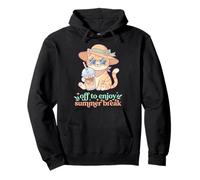 Cute Cat Summer Break Vacation Relaxation Design Pullover Hoodie