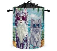 Cute Cat Surf Beach Laundry Basket with Drawstring Collapsible Clothes Hamper Bag for Bedroom Bathroom