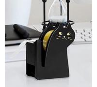 Cute Cat Tape Dispenser, Vintage Wooden Kitty Tape Cutter with 1 Roll, Black, for Home Office Desktop Accessory