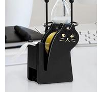 Cute Cat Tape Dispenser,Vintage Wooden Kitty Tape Cutter with 1 Roll Tape Data Cable Holder Tape Dispenser Funny for Home Office Desktop Accessory (Black)