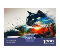 Cute Cat Thick Paper Abstract Black Cat Sunset Jigsaw Puzzle Bundle Boredom Buster Puzzle Gift 70x50cm/1000pcs