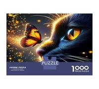 Cute Cat Thick Paper Black Cat with Butterfly Jigsaw Puzzle Bundle Boredom Buster Puzzle Gift 52x38cm/1000pcs