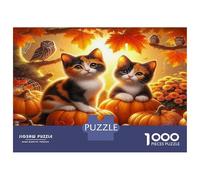 Cute Cat Thick Paper Two Kittens on Pumpkins Jigsaw Puzzle Bundle Interactive Gift for Seniors 52x38cm/1000pcs