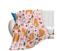 Cute Cat Throw Blanket Cozy Plush Orange Kitten Mouse Flannel Fleece Ultra Soft Blankets Unisex Lightweight Fuzzy Flower Party Blanket Gifts for Bed Couch Sofa Boys Girls 50"x40"