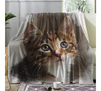 Cute Cat Throw Blanket Single Size, Kitten Fleece Blanket for Bed Sofa Couch, Soft Cozy Flannel, 130x150 cm, Decor & Gifts (N26)