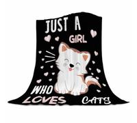 Cute Cat Throw Blanket Ultra Soft Warm Cozy Lightweight Blankets Flannel Fuzzy Plush Throws for Sofa Couch Bedding All Season, Just a Girl Who Loves Cats 130x150cm(50x60 Inch)