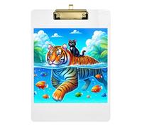 Cute Cat Tiger Fish Blue Clipboards Decorative Clipboard Letter Size Clipboards with Low Profile Metal Clip for Students, Women, Man 12.5 x 9 Inches