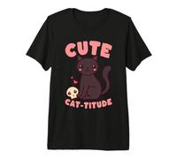 Cute Cat-titude Dark Feline Skull Kawaii Design Premium T-Shirt