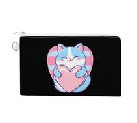 Cute Cat Transgender Love Hearts Coin Purse Small Wallets with Zippered Key Ring Cute Wallet
