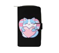 Cute Cat Transgender Love Hearts PU Leather Wallet Cloth with 12 Card Holder Handbag Long Clutch for Men Women