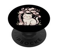 Cute Cat Under Cherry Blossoms Sakura Spring PopSockets Adhesive PopGrip