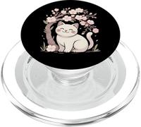 Cute Cat Under Cherry Blossoms Sakura Spring PopSockets PopGrip for MagSafe