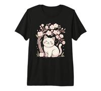 Cute Cat Under Cherry Blossoms Sakura Spring Premium T-Shirt
