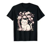 Cute Cat Under Cherry Blossoms Sakura Spring T-Shirt