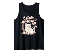 Cute Cat Under Cherry Blossoms Sakura Spring Tank Top
