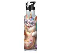 Cute Cat Unicorn Donut Water Bottle for Teens Boys BPA Free Stainless Steel Water Bottles Insulated Kids Cups with Straw Lid for Hot or Cold Drinks 20oz