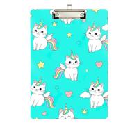 Cute Cat Unicorn Teal Acrylic Clipboard Decorative Clipboard Standard A4 Letter Size Clipboards, 12.5 x 9 Inches Silver Clip