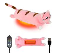 Cute Cat USB Electric Heated Pad, 19.6" Portable Short Plush Throw Heated Pillow for Period Cramps & Back Pain Relief, Stuffed Animal Hot Compress for Neck Shoulder 5 Temperature Setting (Pink)