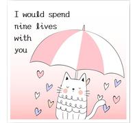 Cute Cat Valentines Day Love Note Card Kitty Meow Anniversary Birthday Her Him Girlfriend Boyfriend Wife Husband Partner Couple Romantic Sweetheart Unique Heartfelt Gift Message14x14 cm