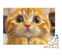 Cute Cat Vibrant Color 1000 Piece Jigsaw Puzzle for Adults Cute Orange Kitten with Begging Paws Premium Thick Sturdy Challenging Hard Stress Relief 38x26cm/1000pcs