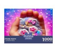 Cute Cat Wall Decoration And Gifts 1000 Pieces Puzzle -Tiny Kitten Cosmic Palm Recycled Paper Fun And Challenging Family Game38x26cm/1000pcs