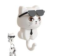 Cute Cat Wall Hook with Animated Sunglasses, Creative -Induced Pet Key Holder, No-Drill Adhesive Coat Hooks for Home & Kids Room, Strong Load-Bearing Cat Hanger for Bags & Towels