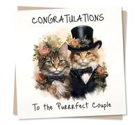 Cute Cat Wedding Card - To The Purrfect Couple - Marriage Celebrations - Just Married Celebrations - Made in UK