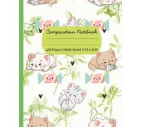 Cute Cat Wide Ruled Composition Notebook - Adorable Green Leaf Journal for School, Writing, and Creative Fun, 120 Pages Covers multiple age groups and use cases