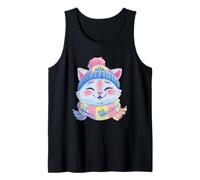 Cute Cat Winter Portrait Colorful Feline Graphic Smiling Tank Top