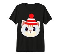 Cute Cat with Beanie Beany Warm Wool Hat Winter Snow Mom Dad Premium T-Shirt