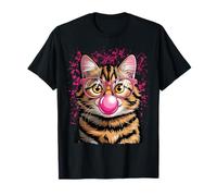 Cute Cat with Glasses Blowing Pink Bubble Gum T-Shirt