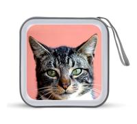 Cute Cat with Green Eyes Portable CD Case Holder 48 Capacity Travel DVD Storage Boxs Wallet Bag