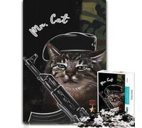 Cute Cat With His Gun Themed Wooden Jigsaw Puzzle 1000 Pieces for Adults | Gift for puzzle lovers: activity for family time alone or together.