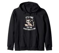 Cute cat with laptop Coffee IV Everything is fine Zip Hoodie