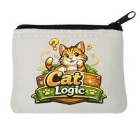 Cute cat with question Marks Illustration Neoprene Coin Purse Pouch 10x11cm White