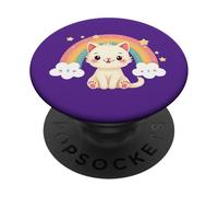 Cute Cat with Rainbow and Clouds - Adorable Kawaii Style PopSockets Adhesive PopGrip